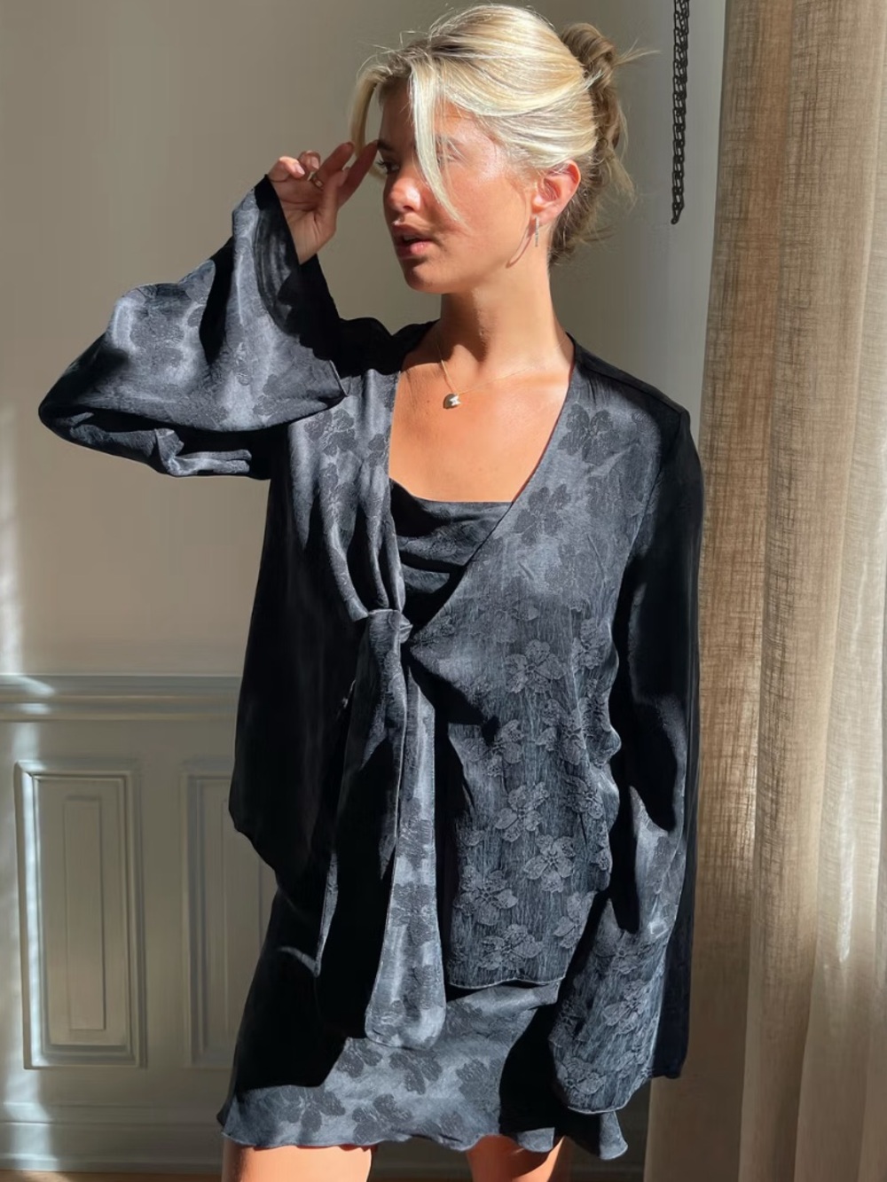 Djerf Avenue Tie Top Long Sleeve Black